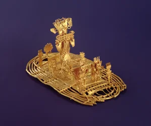 Eine Muisca-Votivfigur (Tunjo), die die Zeremonie von El Dorado darstellt
